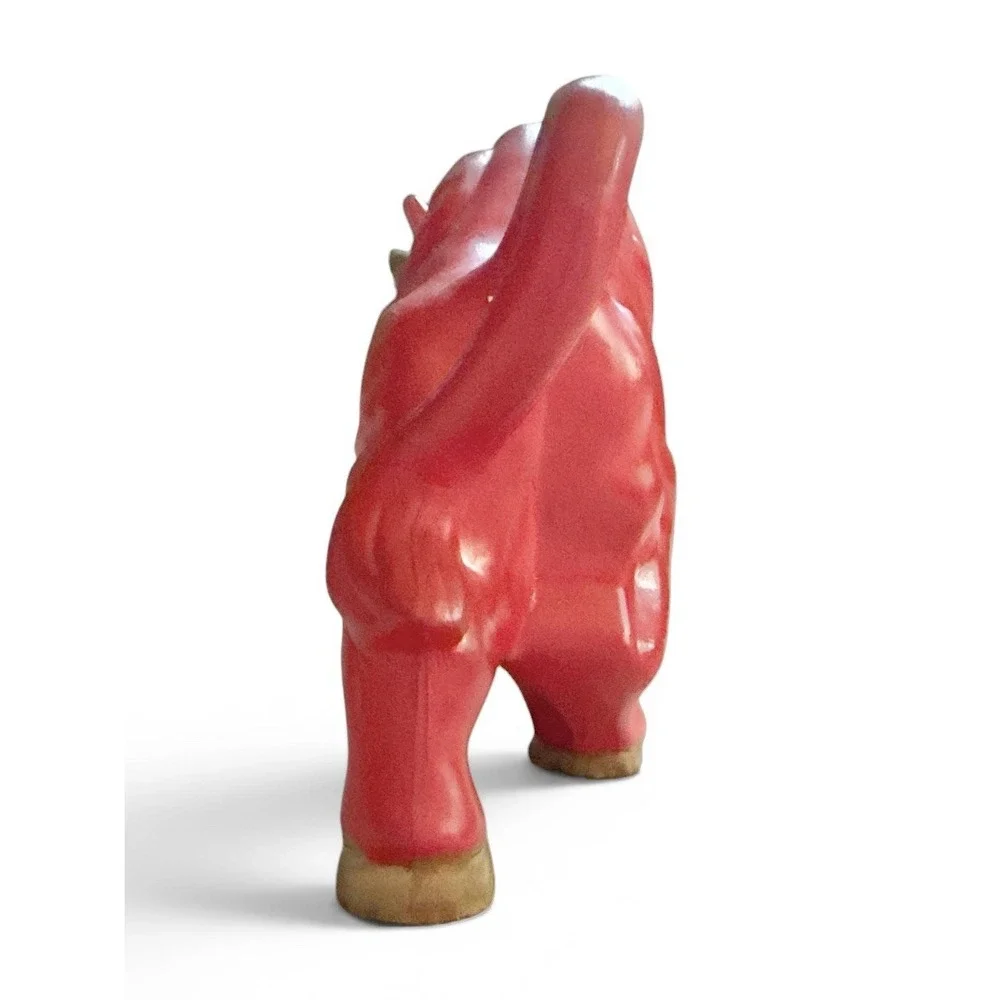 Vintage 1960s Red Ceramic Bull Figurine Mid Century Modern Gold Accents